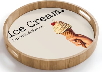 Dienblad rond 40x40 cm - Schootdienblad hout - Ice cream - Softijs - Kleurrijk - Kers - Borrelplank rechthoek - Plateau houten dienbladen