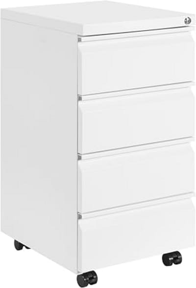 Metaal Bureau Kast op Wielen met Slot - Mobiele Opbergdoos met 4 Laden