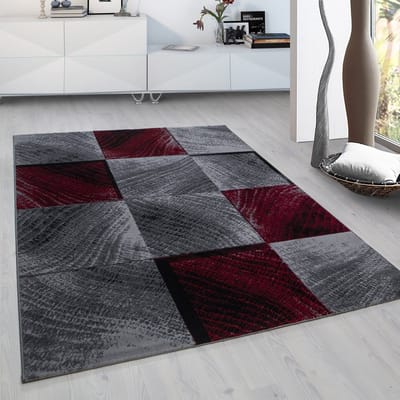 Muratap Plus vloerkleed laagpolig tapijt woonkamer grijs / rood- 120x170 cm