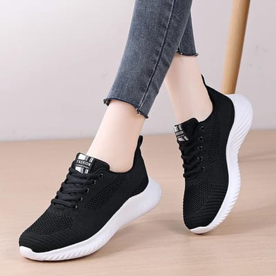 Lente Vrouwen Nieuwe Platte Bodem Comfortabele Tennis Veters Mesh Lichtgewicht Zachte Zool Reis Dames Casual Schoenen Zapatos Mujer 41 black