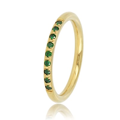 My Bendel - Fijne Aanschuifring Goudkleurig met Groene Steentjes - Fijne Aanschuifring Goudkleurig - Groene Zirkonia Steentjes - met Luxe Cadeauverpakking | Sieraden Voor Dames | Maat 16.00 Mm / Maat 50