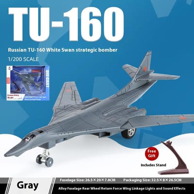 Modèle d'avion bombardier stratégique à long rayon d'action Tu-160 à l'échelle 1/200 avec socle d'exposition Ornements de collection Cadeau pour fan militaire Jouets d'Halloween