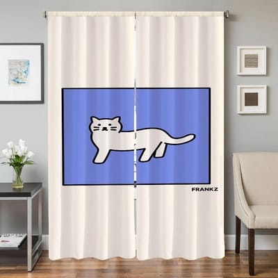 Raam Huis Interieur Keukengordijnen voor Woonkamer 2 Stuks Verduisterende Gordijnen Deurgordijn Kat Slaapkamer Decoratie Scheidingswand W50xH70cmx2pcs-CL blue