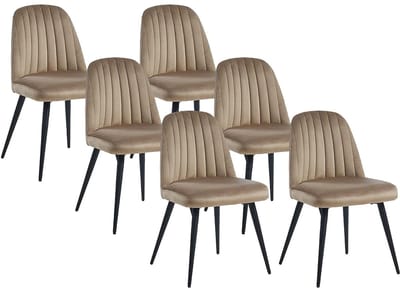 Vente-unique Set van 6 stoelen ELEANA - Velours en zwart metaal - Beige
