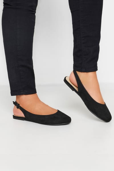 Yours Slingback Ballerina's In Een Extra Brede Pasvorm In Imitatiesuède Zwartsize 37EEE