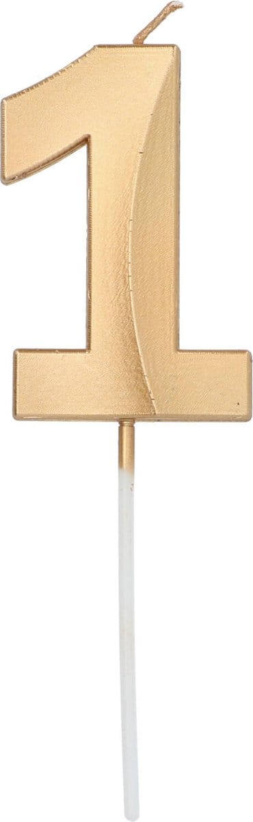 Folat - Kaars cijfer 1 glamour goud metallic 7 cm