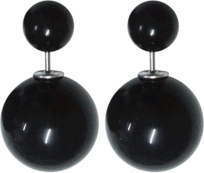 Fako Bijoux® - Oorbellen - Double Dots - Parel - Zwart