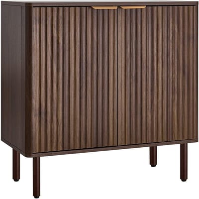 Koffiebar Kastje, Mid Century Geribbelde Koffiebar Tafel met 2-Laags Opbergruimte, Buffet Tafelkastje met Boeren Deur, Sideboard Buffet Station voor Woonkamer