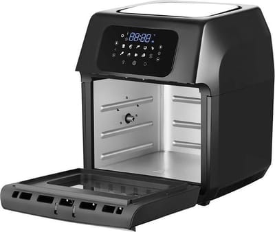 Royal Swiss® Airfryer oven - Hetelucht friteuse - 12 liter - 8 programma's - 5 accessoires - 80 tot 200 graden - 1800 watt - Zwart/RVS