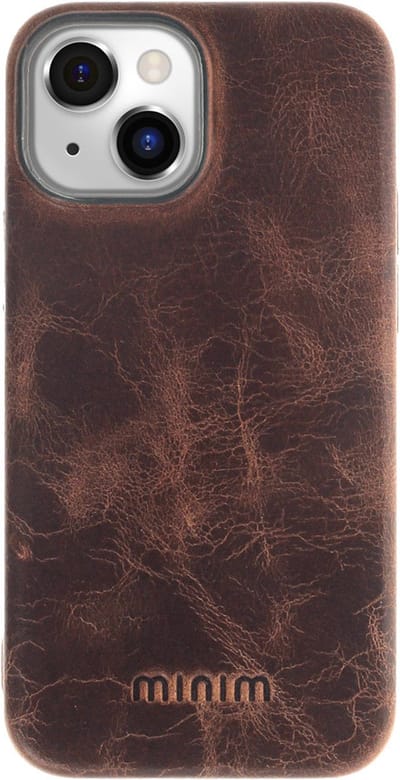 Minim Apple iPhone 14 Hoesje Echt Leer Back Cover Bruin