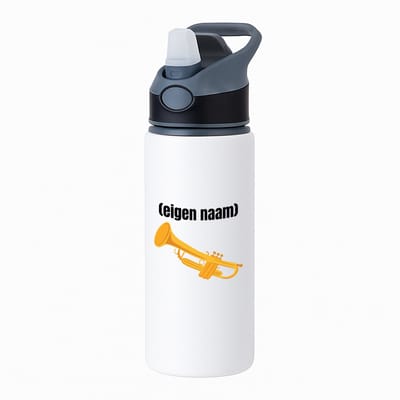 Hacebo® - trompet met eigen naam waterfles met rietje zwart - Trompet - muziek liefhebbers - iemand die houdt van trompetten - verjaardag - cadeau - kado - geschenk - water fles - 650ML