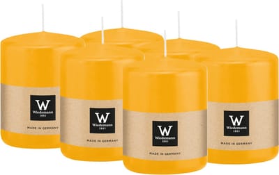 Wiedemann Cilinderkaars/stompkaars - 6x - geel - 6 x 8 cm - 29 branduren - zuilkaarsen