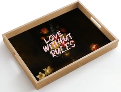 Dienblad hout 50x35 cm - Schootdienblad - Liefde - Modern - Bloemen - Borrelplank rechthoek - Plateau dienbladen