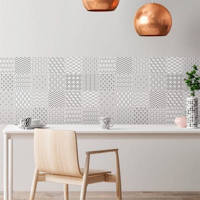 Tegelstickers voor de muur in keuken en badkamer - 24 Scandinavische cementtegelstickers, Helsinki-stijl - 24 stickers, 20x20 cm