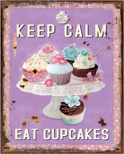 Clayre & Eef Tekstbord 20x25 cm Paars Ijzer Cupcake Bakery Wandbord