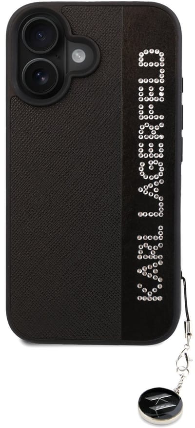 Karl Lagerfeld Back Cover - iPhone 16 - Zwart - Saffiano met strass en charms