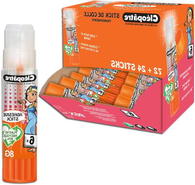 Cleopatre Glue Sticks Made of Recycled Plastic, Transparent, 96 Pieces, 8 g, Solvent-Free, Ideal for Schools