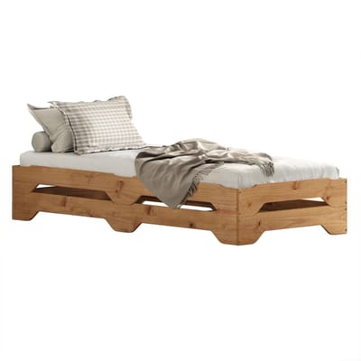 Stapelbed RONNY 90x200 cm van massief hout - eikenhouten afwerkingen