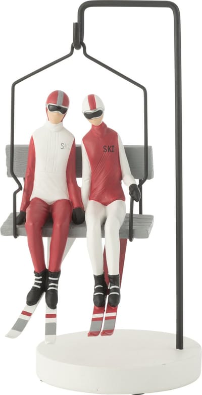 J-Line decoratie Skilift Ski Couple - polyresin - rood/wit