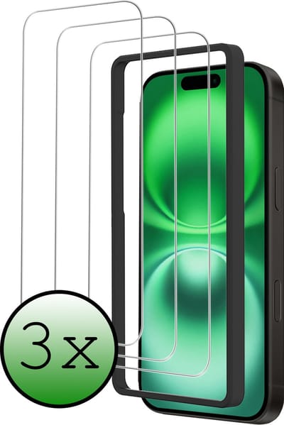 Screenprotector - 3 Stuks Geschikt voor Apple iPhone 16 - Met Installatie Frame - Beschermglas - Gehard Glas - Tempered Glass - Screen Protector