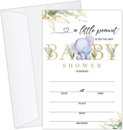 Babyshower Uitnodigingen - Feestkaarten Babyfeest - Feest Organiseren - Uniek Olifant Design - 4 x 6 Inch - Groen