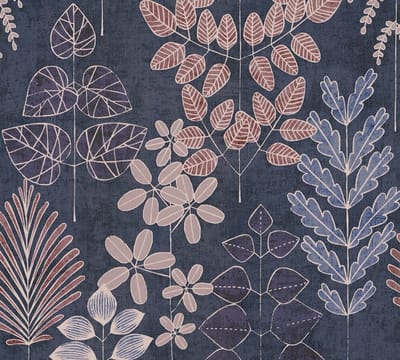 PLANTEN & BLADEREN BEHANG | Retro - Blauw Lila Creme - A.S. Création Nordic Feeling