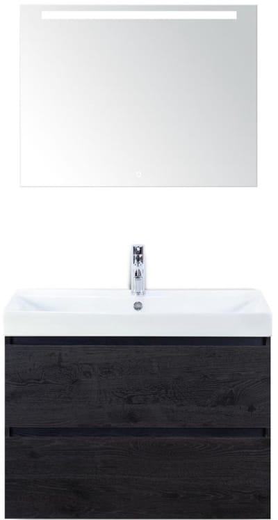Maxx XL Badmeubelset 80 cm - Black Oak - Wastafel Just 1 Kraangat met LED Spiegel