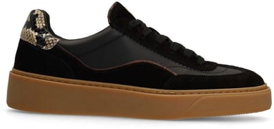 Manfield - Dames - Zwarte leren sneakers met snake detail - Maat 36