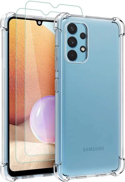 Hoesje Geschikt Voor Samsung Galaxy A32 4G Hoesje Shockproof Backcover anti Shock hoes - transparant met Galaxy A32 4G screenprotector 2pack