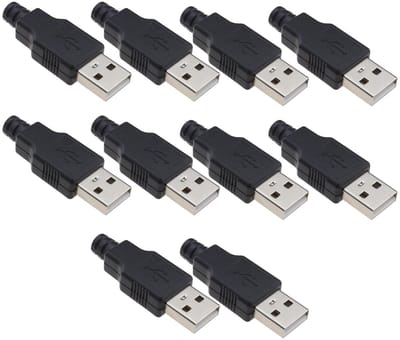 aladdien - USB Type A 4-pins stekkeradapter - 10-delige set - Duurzaam en stevig - Zwart - Mannelijke jackconnector - Ideaal voor DIY-projecten - US...