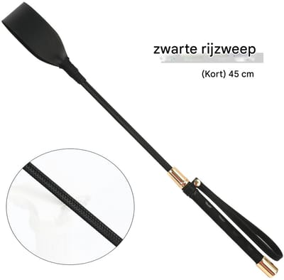 Rijzweep van 45 cm met PU-leer, dubbele rijzweep, zwarte paardenzweep