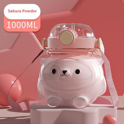 Tasse à eau en plastique Ours d'été Tasse à gros ventre Panda Portable Extérieur anti-chute Tasse à bec Gourde pour enfants Grande Capacité gray