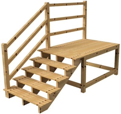 MILANO buitentrap 5 treden H88 cm - bordes L189 x B120 cm - trapleuning links - bordesleuning links
