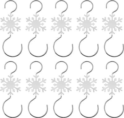 QTTVBTNA - 10 Stuks Kerst Haakjes Set - Metaal S-Vorm Hangers - Voor Kerstballen, Slingers & Stockings - Eenvoudig te Bevestigen Kerstdecoratie - Feestelijke Ophanghaakjes voor de Kerstboom - Zilver - 3.2x9.2cm