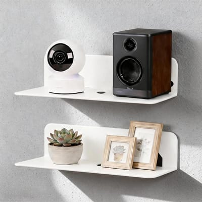 Witte Muurplank Set van 2, zonder boren, 22.9 x 9 x 6 cm, Mini Muurplank, Acryl Plank met Dubbelzijdige Plakfolie, Ideaal voor Slaapkamer en Woonkamer