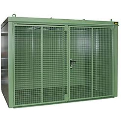 Gasflessencontainer BAUER GFC-B M5, B 2175 x D 3125 x H 2270, voor 96 gasflessen, brandwerend, afsluitbaar, groen