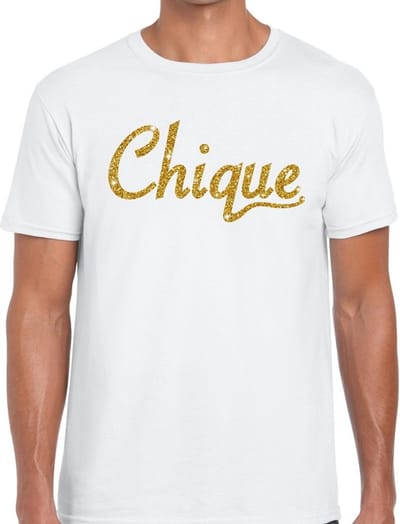 Chique goud glitter tekst t-shirt wit voor heren S