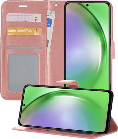 Hoesje - Met Pasjeshouder - Geschikt voor Samsung Galaxy A54 - Luxe Bookcase Portemonee - Flip Case - Kunstleer Book Case - Flipcase - Book Cover - Walletcase - Portemonneehoes - Telefoonhoesjes - Rosé goud