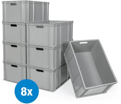 Rubbermagazijn - Stapelbak 60x40x28cm - Set van 8 stuks - Magazijnbakken - Opbergbak - Euroboxen - Kunststof bakken