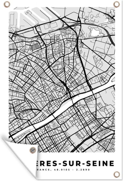Muurdecoratie Asnières-sur-Seine - Plattegrond - Frankrijk - Kaart - Stadskaart - 120x180 cm - Tuinposter - Tuindoek