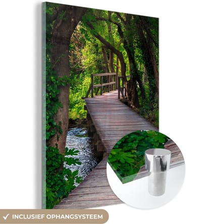 MuchoWow® Glasschilderij 30x40 cm - Schilderij acrylglas - Bos - Natuur - Brug - Foto op glas - Schilderijen