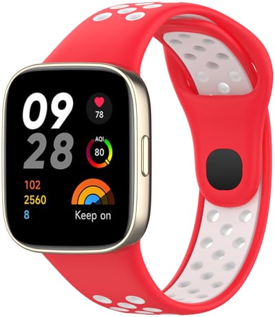 By Qubix - Siliconen sportband - Rood met wit - Geschikt voor Xiaomi Redmi Watch 3