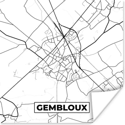 Poster Stadskaart – Plattegrond – België – Zwart Wit – Gembloux – Kaart - 100x100 cm XXL