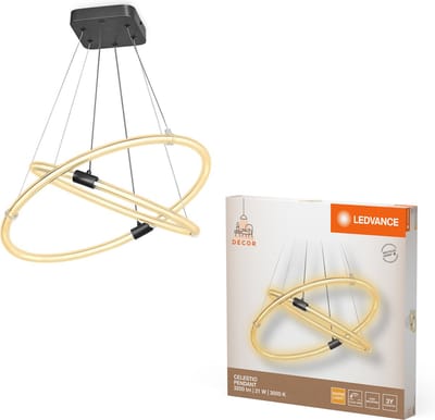 LEDVANCE Decor Celestio hanglamp van gebogen polycarbonaat met LED en filamentontwerp, 21 W, 2400 lm, 3000 K, 830 warm wit, click dimbaar, donkergrijs, kunststof (PC), IP20