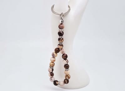 Handgemaakte Tasbih sleutelhanger van natuursteen " Australia Zebra Jasper" en metaal - diameter kralen 8mm - Aantal stenen 20 - Een mooi cadeau-idee en een bijzonder aandenken