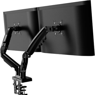 Famanu – Dubbele gasveer monitorarm, draaibaar en verstelbaar voor 19–32 inch schermen, VESA-compatibel