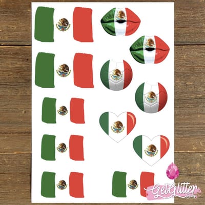 GetGlitterBaby® - Plak Tattoos Voetbal / Tijdelijke Tattoo Sticker / Nep Tatoeage / Rood Wit Blauw Oranje Gezicht en Lichaam Smink Versiering - Mexico / Mexicaanse Vlag