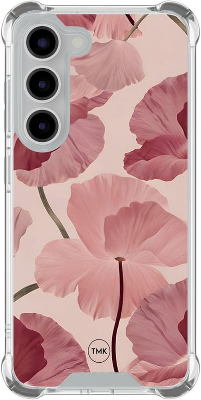 Shockproof hoesje geschikt voor Samsung Galaxy S23 - Vintage blossom - Schokbestendig - Verhoogde randen - TPU case - Extra Sterke Back Cover - Bloemen - Transparant, Roze