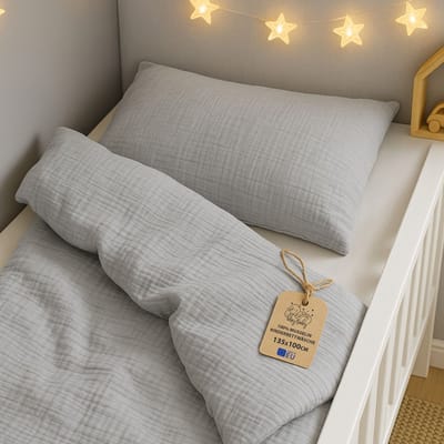 mousseline Dekbedovertrek voor ledikant baby 100x135cm - Katoen dekbedhoes voor kind bed Set Dekbedzak Grijs En Kussensloop 60 x 40 cm Oeko-Tex-certificaat