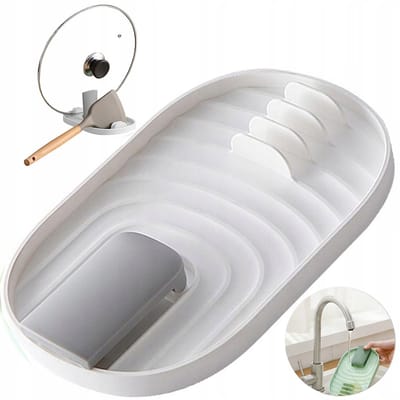 Spatelhouder / Lepelhouder – Wit – Keukenlepel Standaard met Dekselhouder – Voor 4 Lepels – Modern Design